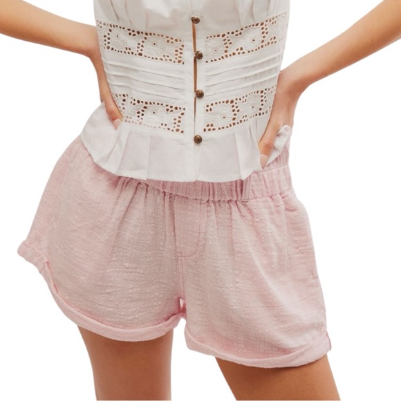 Free People Pants - Free People Solor Baja Paperbag Waist Flare Cotton Pink Shorts Size Small
